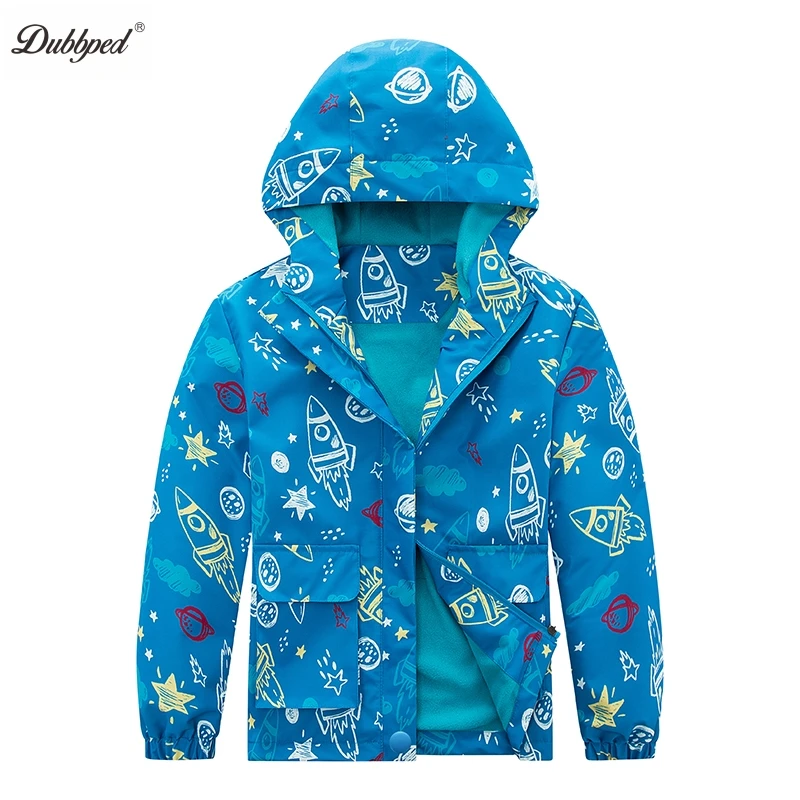 Dubbped Kids Rian Jacket  Boys Girls Waterproof Rainbow Design Pattern Coat Windbreaker Outerwear Polar Fleece Windproof Clothes