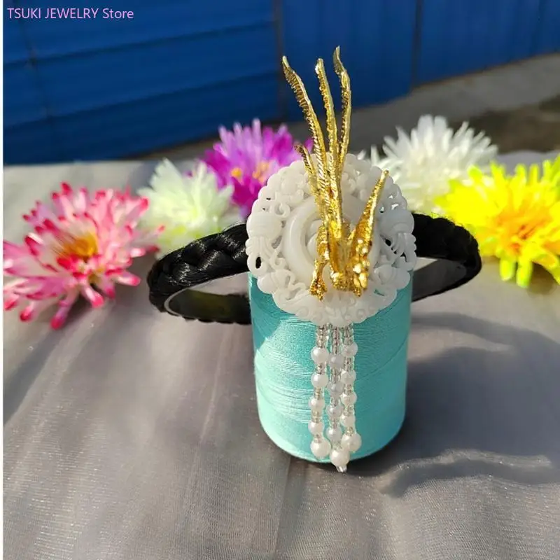 

62KE Handmade Korean Hair Band Accessory Hair Adornment with Exquisite Phoenixes Motifs Perfect for Cultural Celebrations