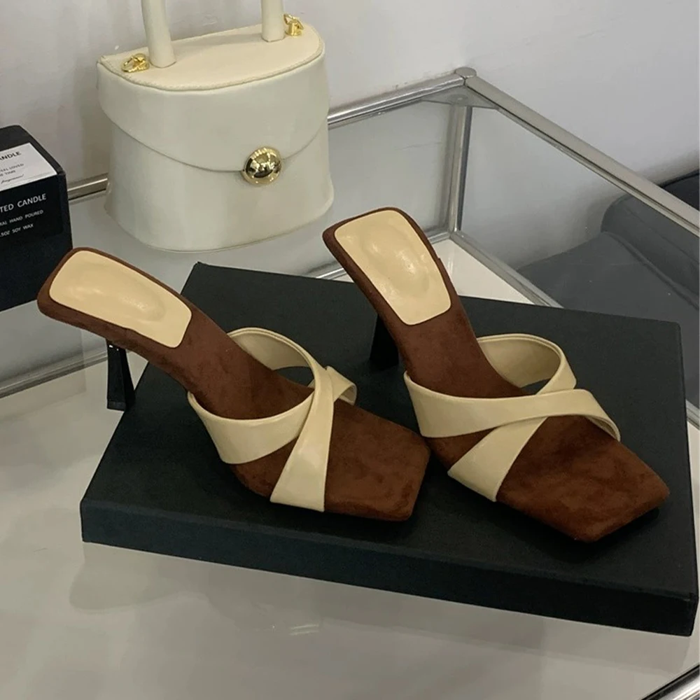 المرأة ساحة المفتوحة تو الصيف الكعوب البغال عبر حزام الانزلاق على 2.76 بوصة هريرة الكعب الصنادل خنجر عالية الكعب النعال