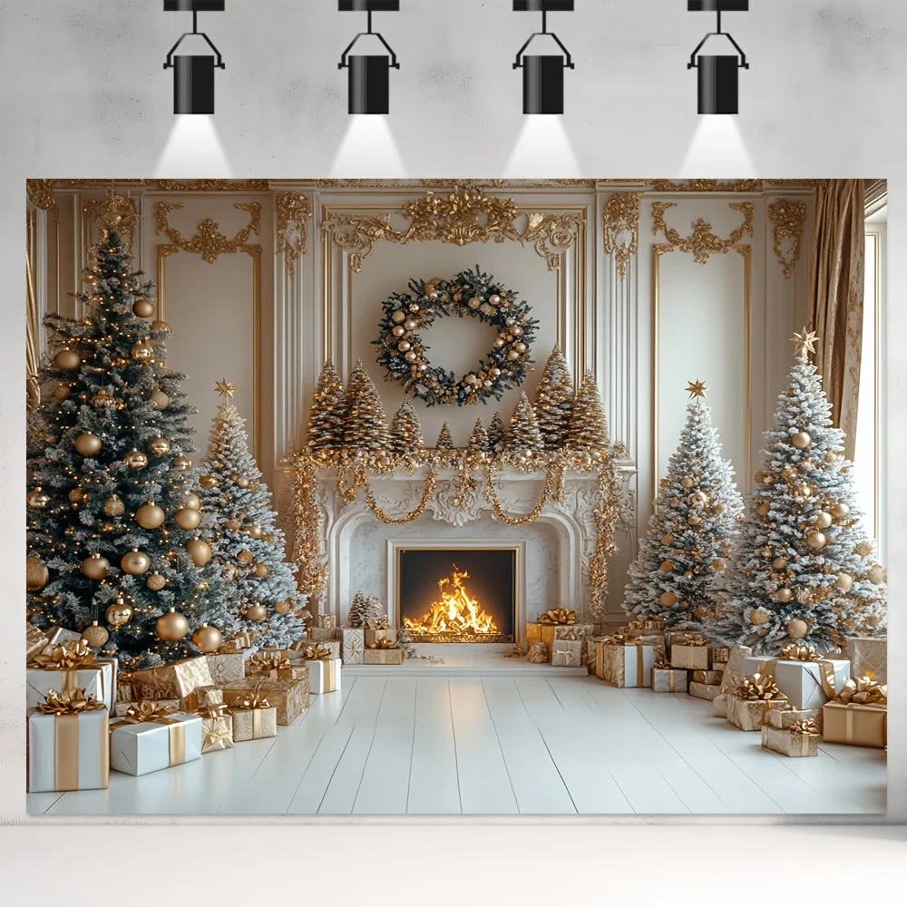 VIKAMA Luxury Fireplace Christmas Tapestry Living Room Feature Wall Hanging Mansion Party Holiday Room Decor