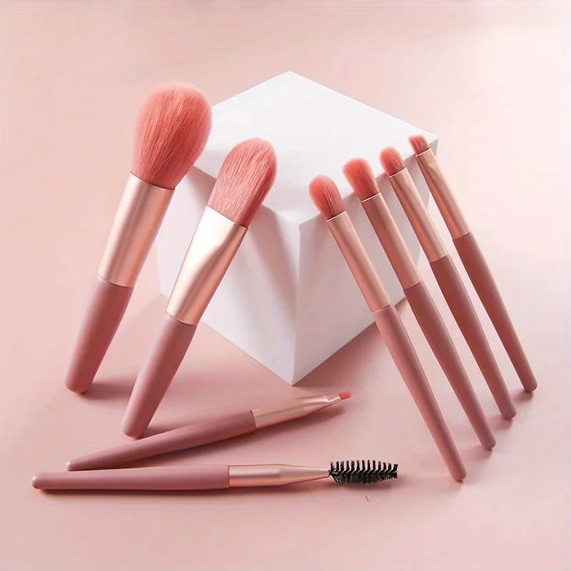 8pcs mini portable makeup brush, beginner Macaron plastic handle makeup brush, travel makeup brush, foundation make-up brush