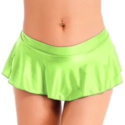 WomensSexy Miniskirt Nightwear Low Rise Glossy Ruffled Short Mini Skirt Clubwear Solid Color ruffled Female Bikini Cover Ups