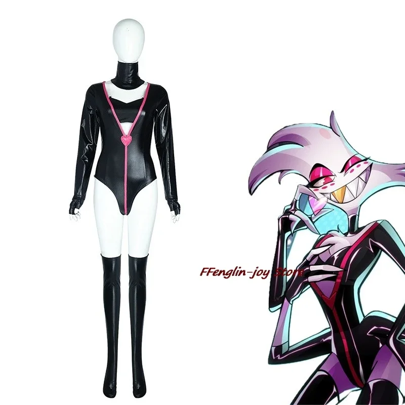 Anime Hazbin Angel Dust Hotel Cosplay Dancing Costume Spider AD Suit Black Sexy Uniform Angel Unisex Jumpsuit Halloween Party