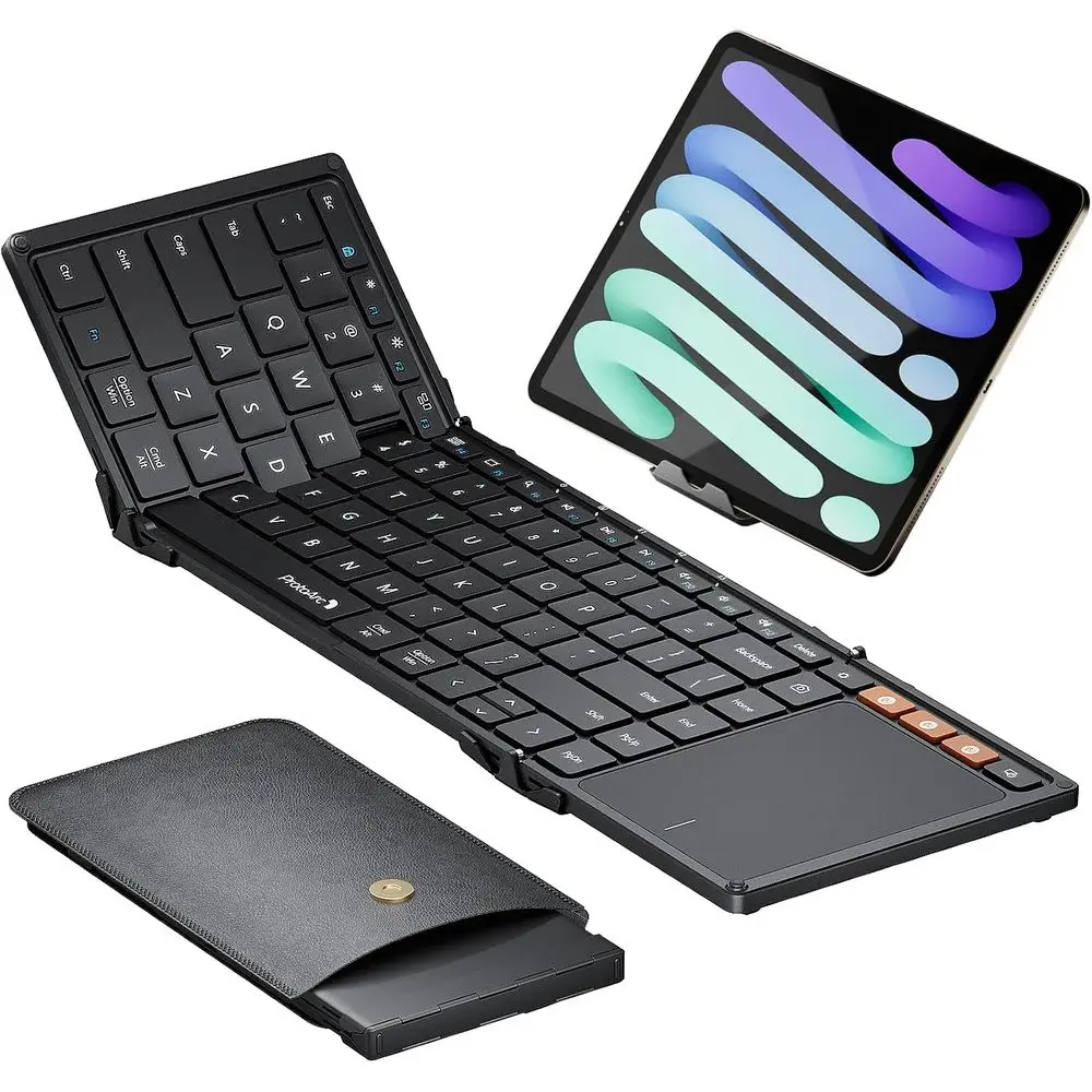 Portable Full-Size Bluetooth Keyboard with Large Touchpad for Travel, Laptop, and Tablet - Black