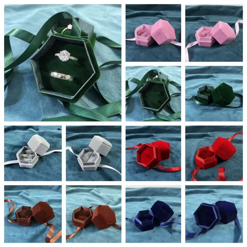 المخملية يتدفقون حلقة صندوق الشريط بلون سداسية صندوق مجوهرات القرط تخزين ثلاثي الأبعاد حلقة عرض حالة الطرف