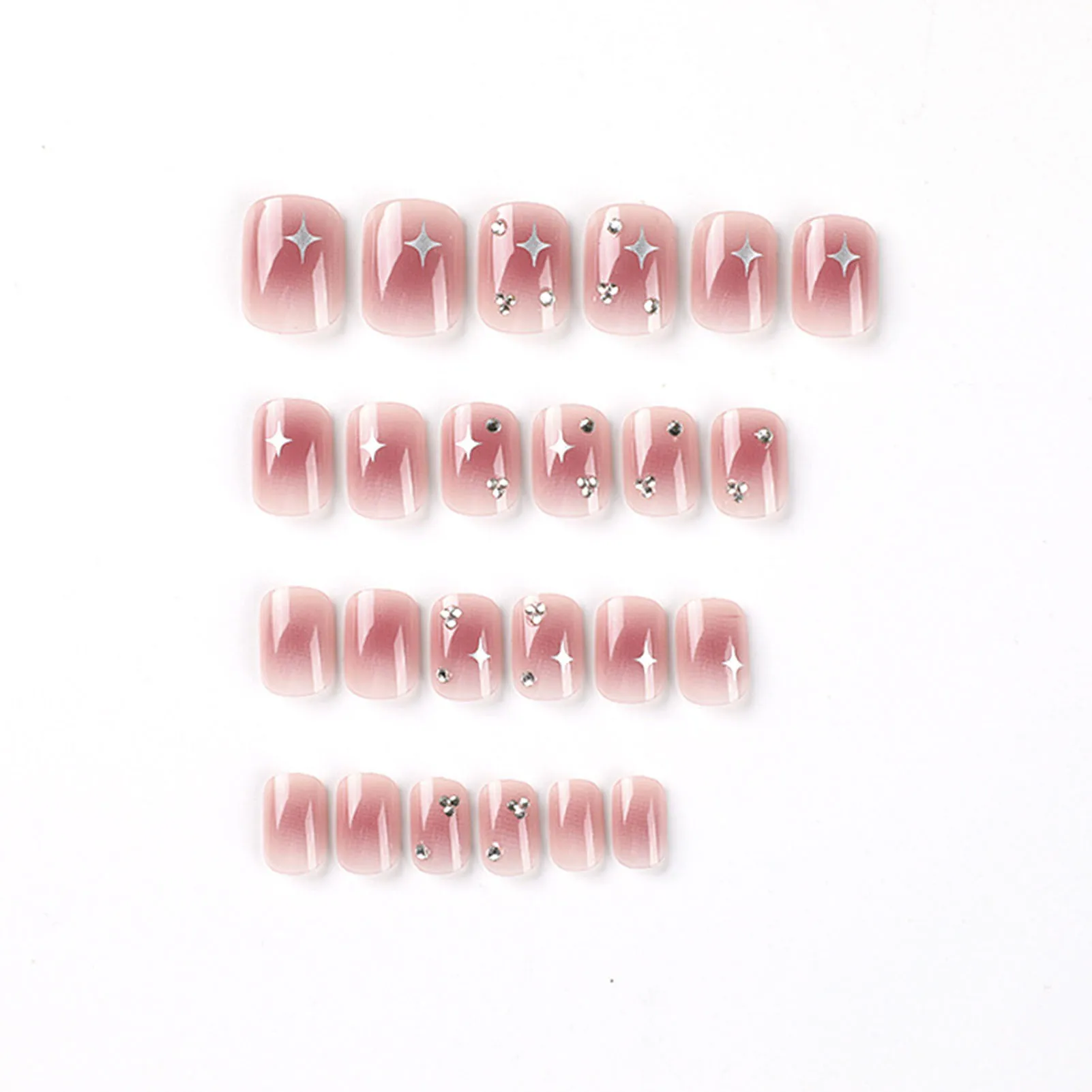 Glossy Pink False Nails with Rhinestone Setting Chip-Proof Smudge-Proof Fake Nails for Stage Performance Wear