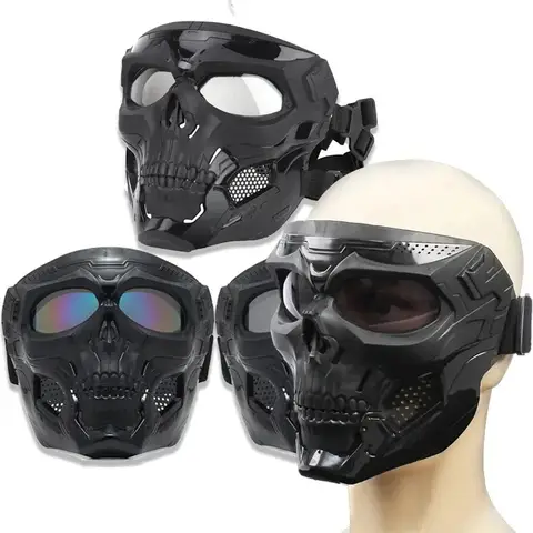 .Skull Mask Motorcycle Mask Bicycle Riding Windproof Full Face Skeleton Protective Mask Colored Goggle Tactical Cycling Bike