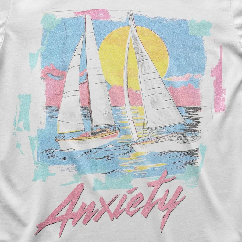 Sailboats In The Sunset Anxiety 80s Tshirt