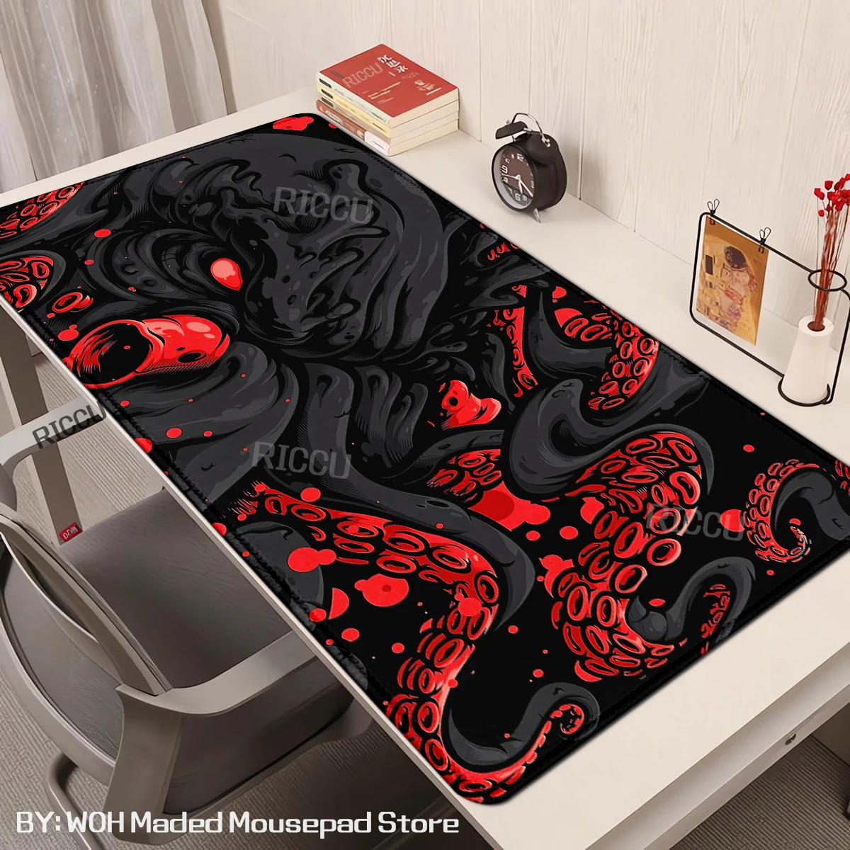 HD Art Octopus Mousepad Large Gaming Keyboard Mouse Mat Rubber Mouse Pad Purple Deskpad Black Mousemat Extended Tablemat 900x400