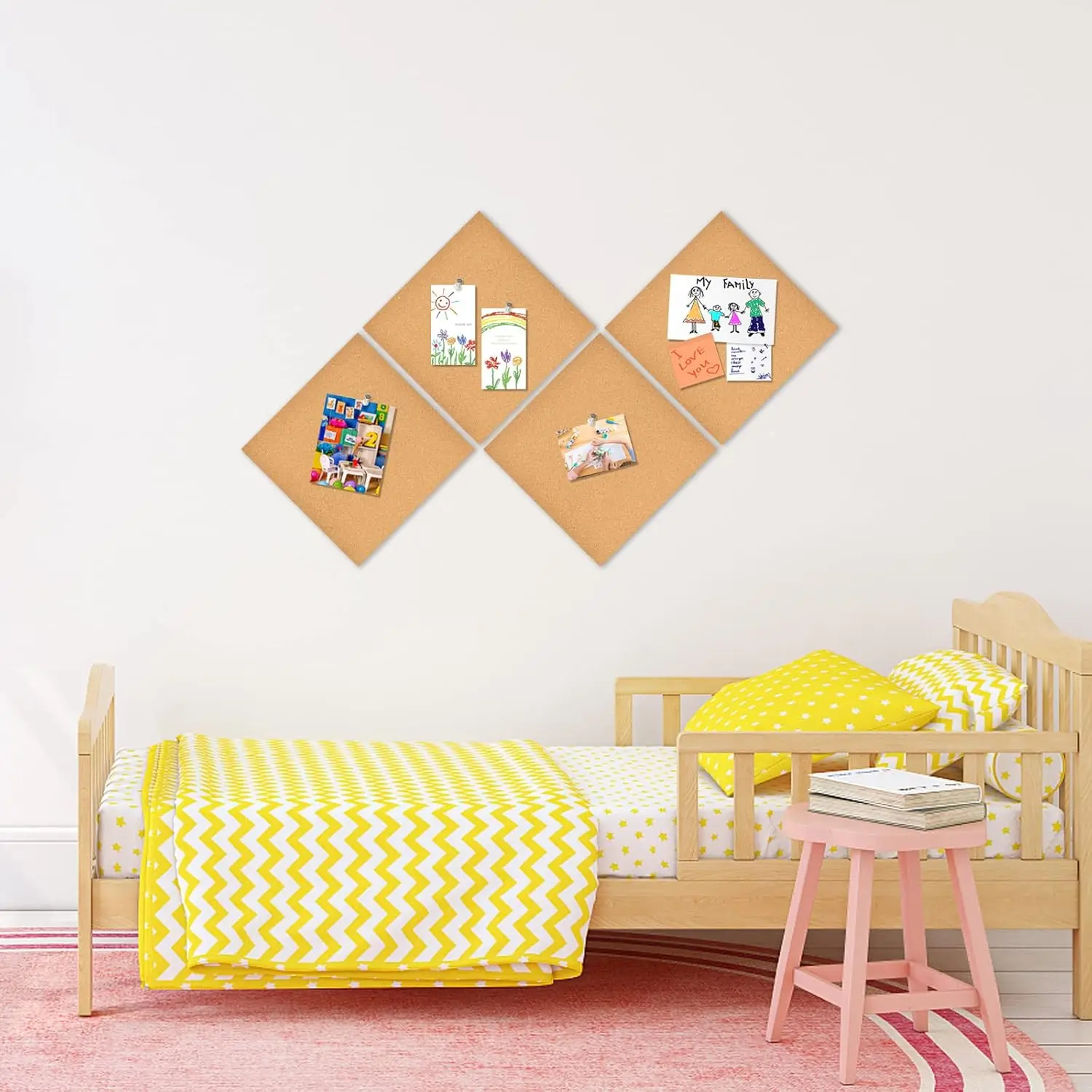 2/4/6 Pieces of Square Cork Boards with Adhesive Backing, Size 12inch X 12inch (30*30cm), Thickness 6mm (0.236in), Suitable for Self-Adhesive Bulletin Boards on Walls, Cork Board Sheets, Can Be Used for Schools, Offices, and Home Decoration view 4