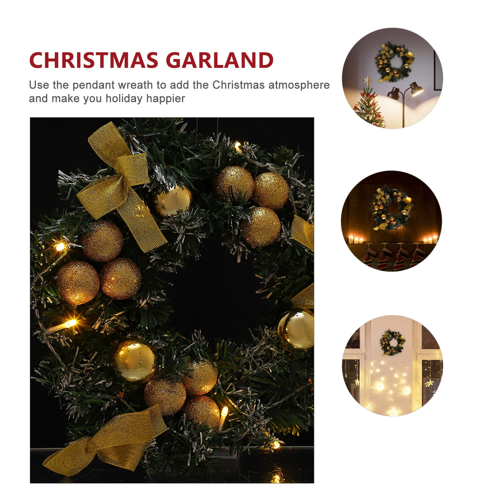 

1Pcs Christmas Hanging Garland Wreath Door Ornament Xmas Pendant Lamp Decorative Garland Photography Prop Xmas Wreath with Lamp