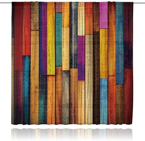 MESHELLY Rustic Farmhouse Curtains 52W X 84H Inch Rod Pocket Colorful Curtains for Living Room Western Barn Door Wooden 2 Panels