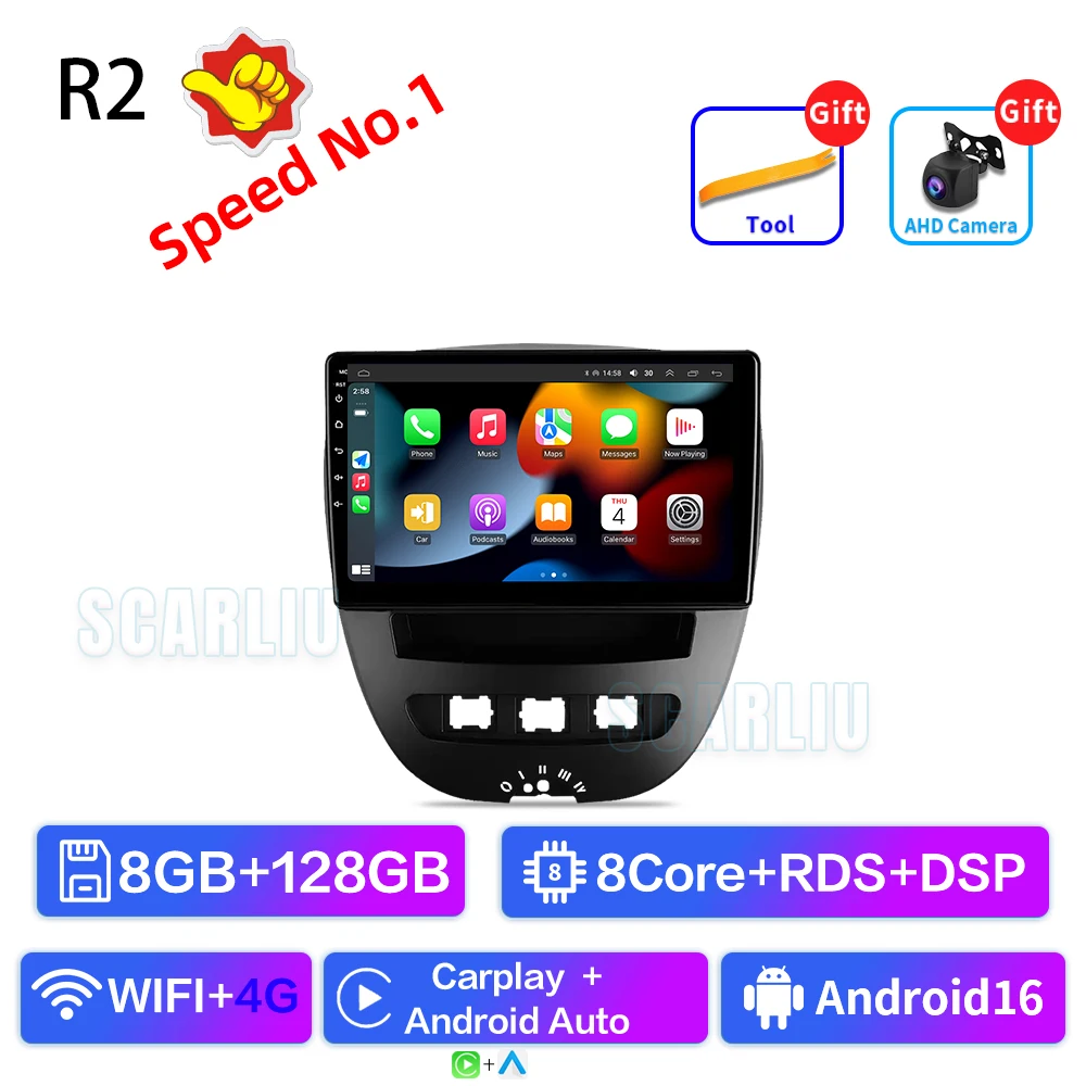 SCARLIU For Peugeot 107 Toyota Aygo Citroen C1 2005-2014 Multimedia autoradio WIFI Wireless Carplay Android Auto Car Radio