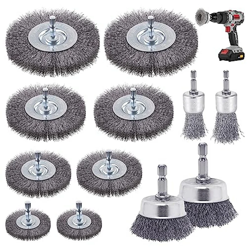 12 Piece Wire Brush For Drill Wire Wheel Brush Cup Set For Drill 0.012 Carbon Steel Wire, Drill Wire Brush