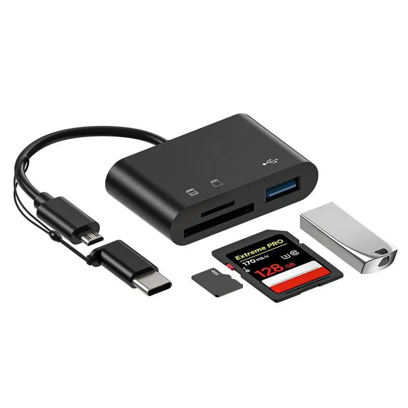 Memory Card Adapter | 3 in 1 USB C USB 3.0 Dual Connector Adapter | Portable Type C Card Reader Simultaneously Read Ms Cf