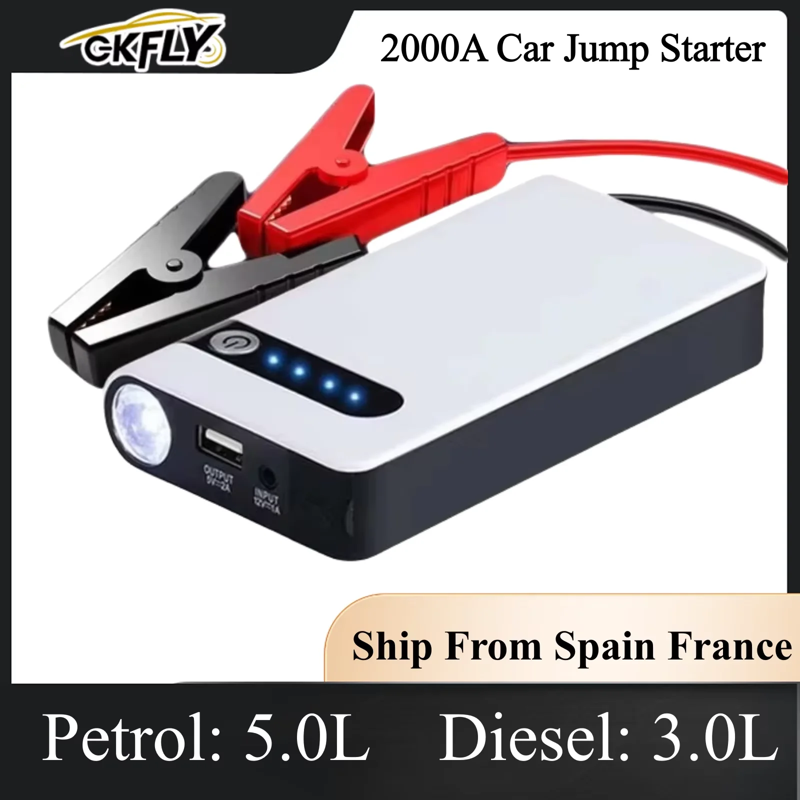 GKFLY Nowa Ładowarka Samochodowa 2000A Rozrusznik Awaryjny Przenośny Booster Akumulatora Samochodowego Ładowarka 12V Urządzenie Rozruchowe Power Bank 44.4Wh