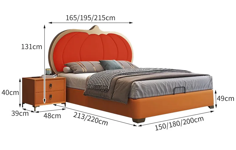 #For Light Luxury Pop Leather Bed Modern King Frame Elegant King Orange Home Hotel Furniture Bed