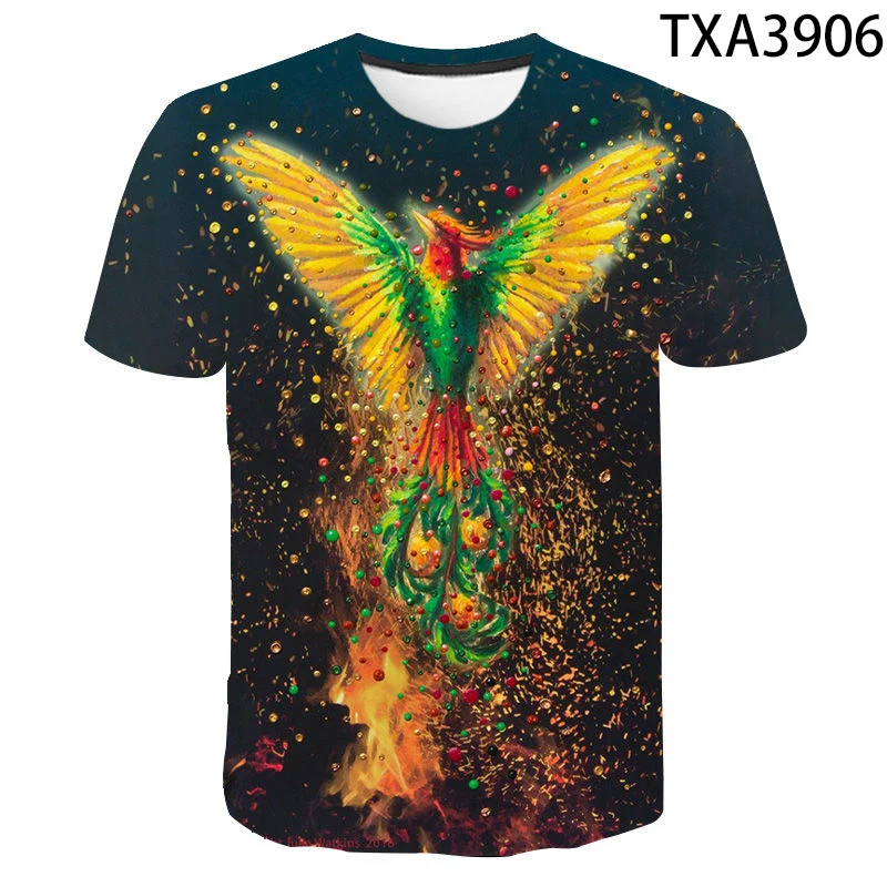 2020 New Summer Cool Men Women Children T Shirt 3D Blue Phoenix Bird Print Lovers T-shirt Boy Girl Kids Tops Harajuku Casual Tee