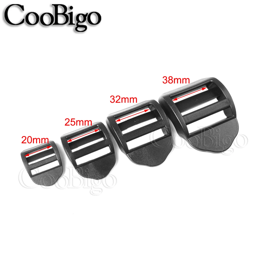 20mm 25mm 32mm 38mm Plastic Tri-Glider Ladder Lock Slider Buckles Webbing Adjuster Belt Fasteners for Backpack Strap Black