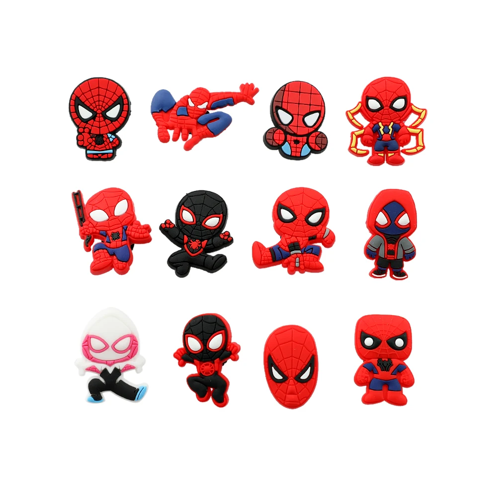 12 Pcs/Set Spider-Man Series Cartoon Shoe Charms For Clogs Sandal Decoration, DIY Accessories Shoe Flower Decoration