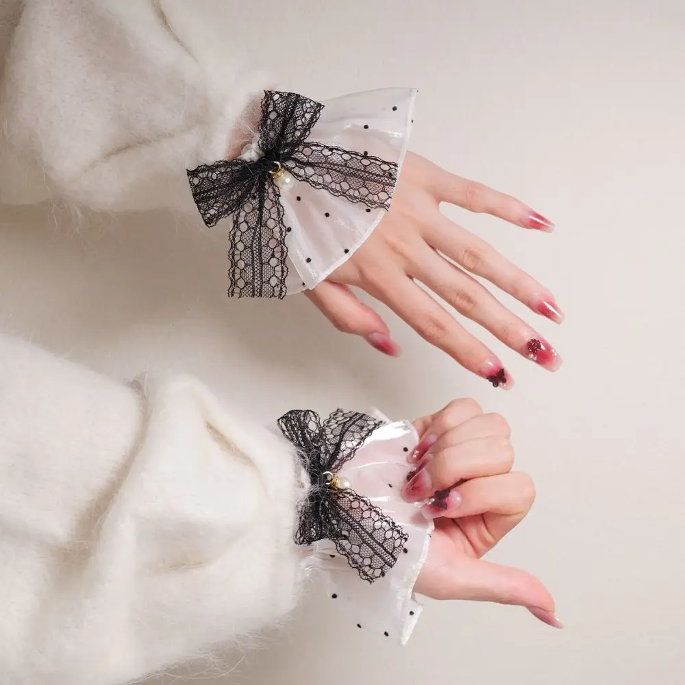 

Sweet White Lace Cuff Pearl Bow Detachable Fake Cuff Fake Flared Sleeves Cosplay Ornament