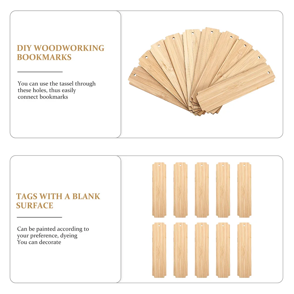 

10 Sets Blank Bookmarks DIY Engraved Decor Bamboo for Adults Decorate Vintage Tassel