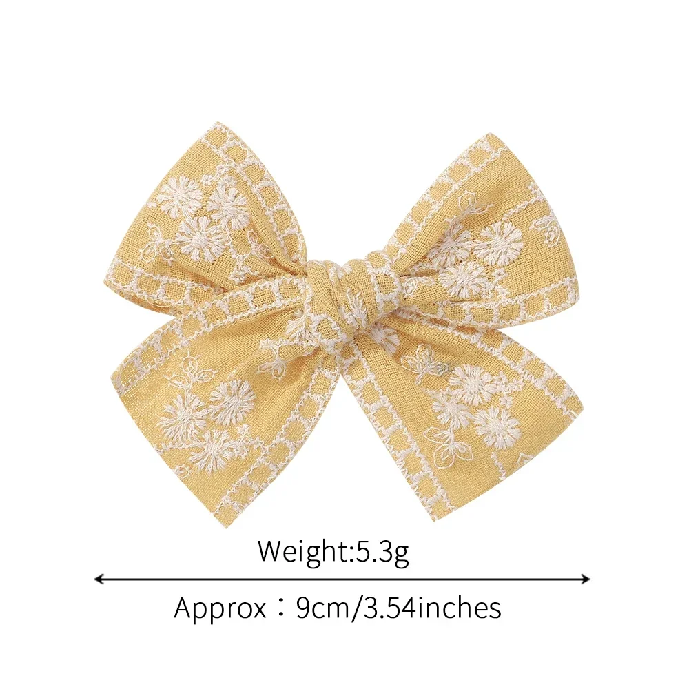 2pcs/set Cotton Hairpin Kids Classic Embroidery Flower Bow Hair Clips Geometric Sweet Vintage Baby Girls Hair Accessories Gift