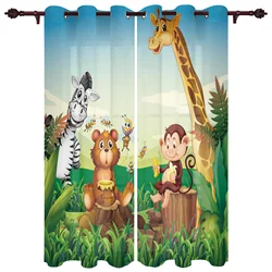 Children Curtains for Living Room Bedroom Animal Curtains for Kids Boys Girl Forest Zoo Cartoon Jungle Window Treatment Drape