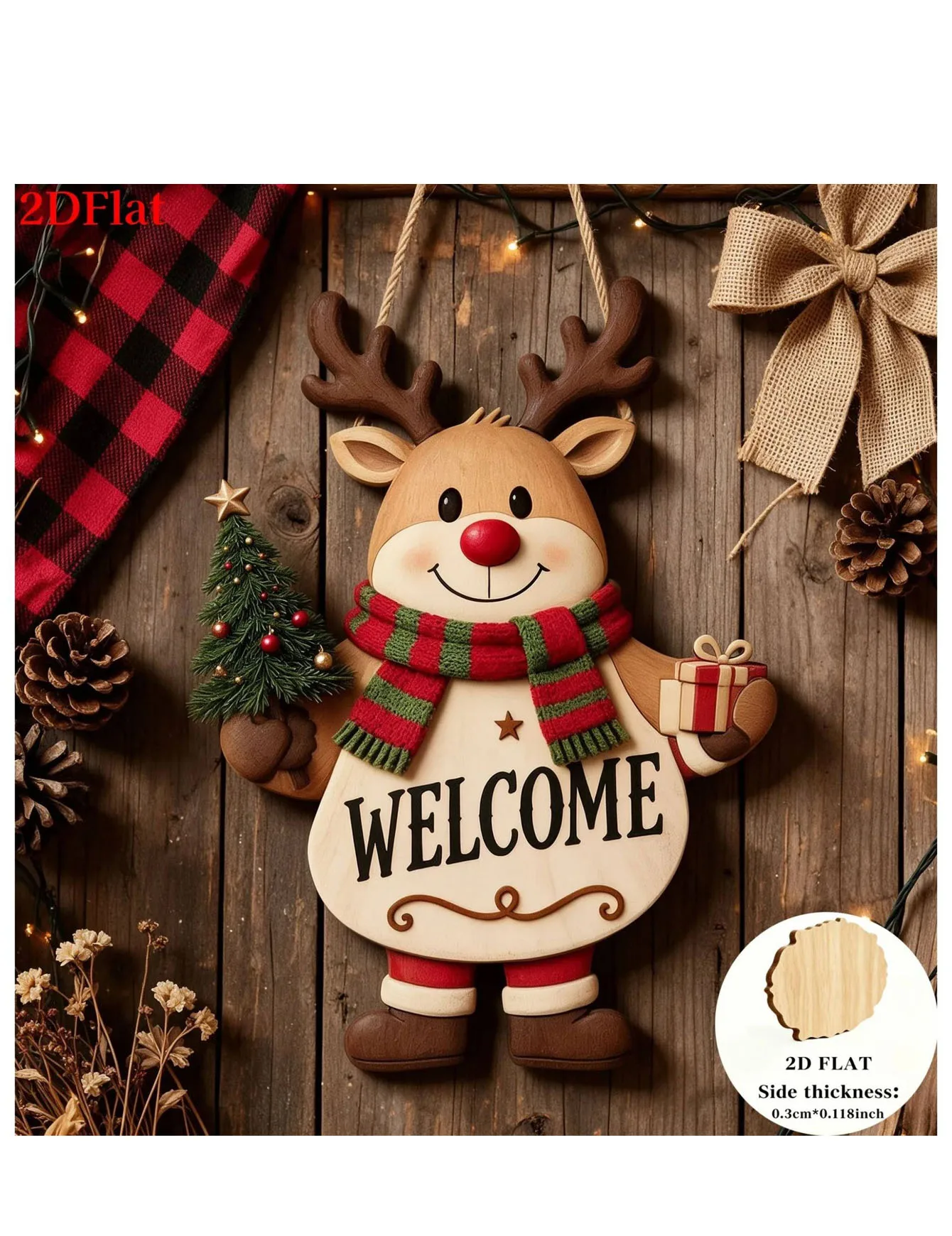 2D retro style Christmas reindeer wooden ornament, Santa Claus snowman Christmas tree decoration decoration decoration ornament