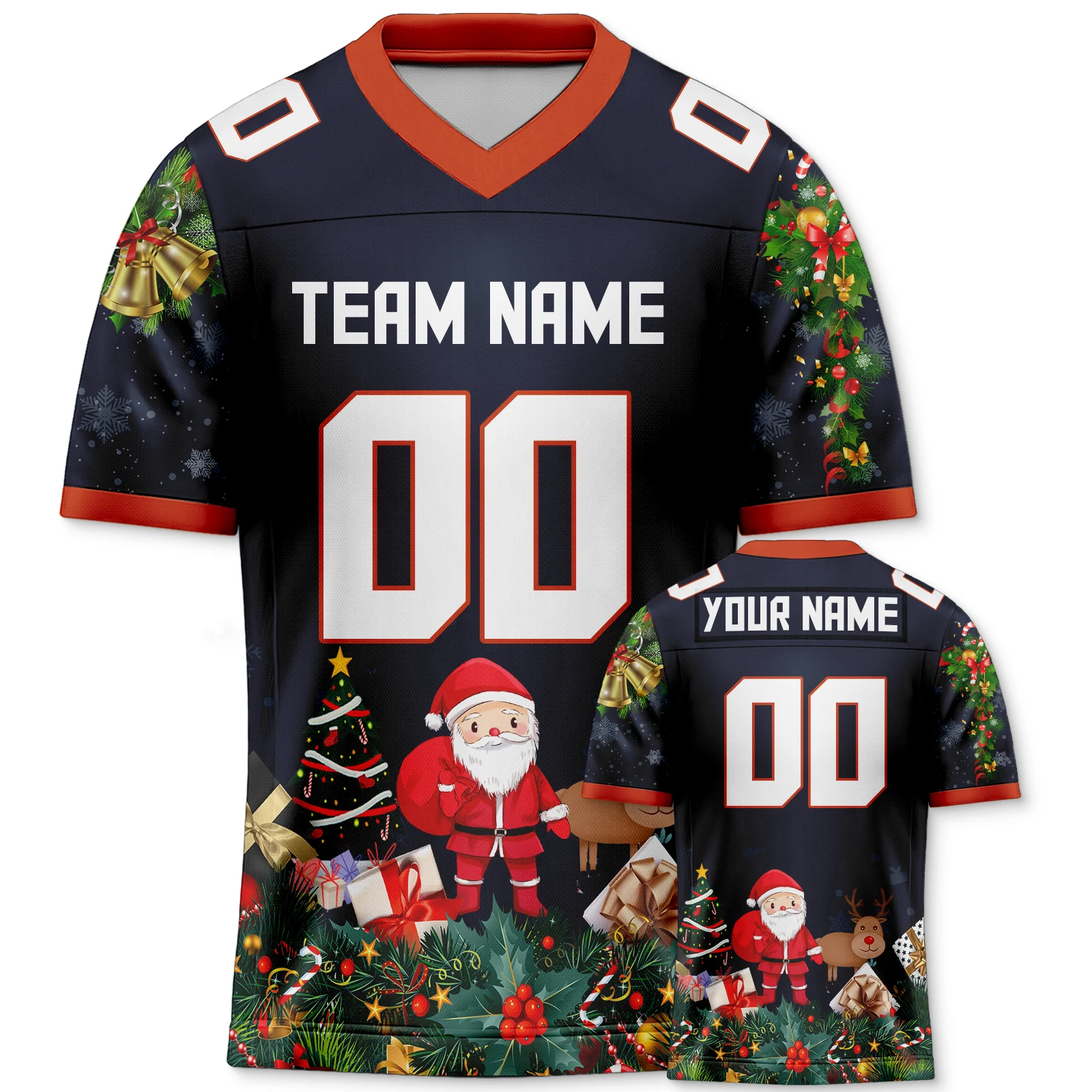 Personalized Christmas American Football Uniforms Custom Navy Christmas Shirts with Printed Team Name Number Adults Kids Gift