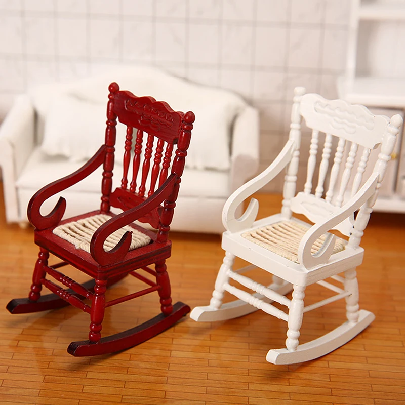 1/12 Dollhouse Miniature Wooden Mini Rocking Chair Model Furniture Accessories For Doll House Decor Kids Toys DIY