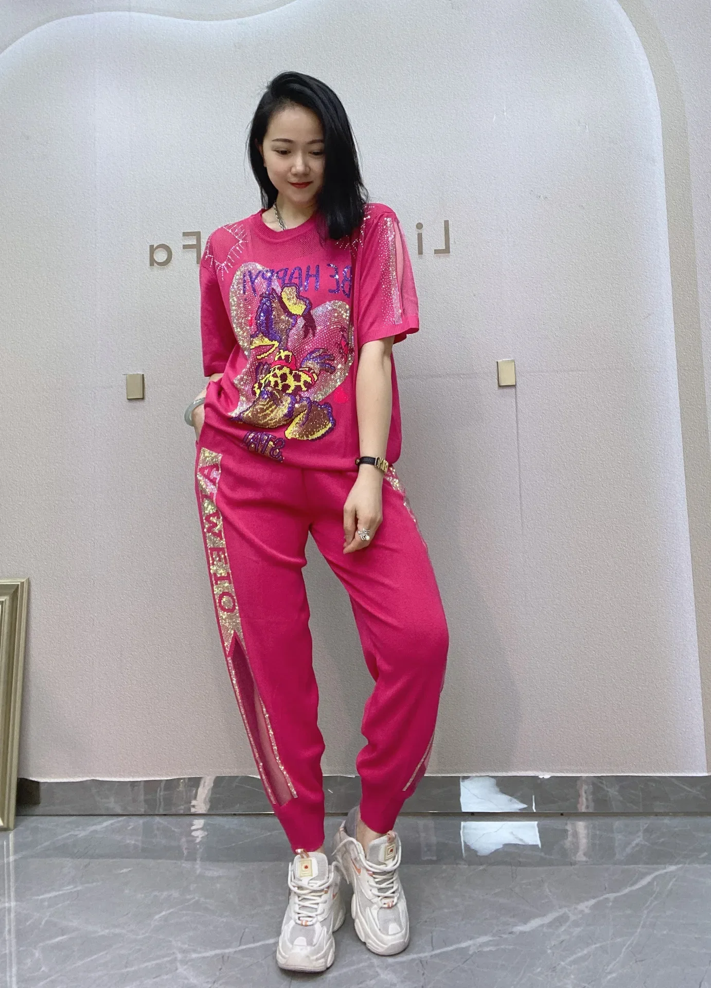 2024 Cartoon Diamonds Womens Two Peice Sets Casual Knitting Clothes Women Outfit Autumn Tracksuit Ensemble Femme 2 Pièces été