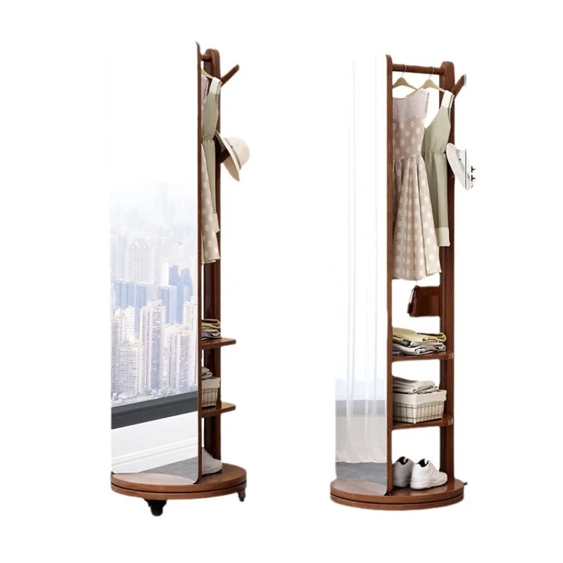 

full-body mirror floor mirror, home full-length mirror, bedroom can be rotated and moved, solid wood with hanger integrated