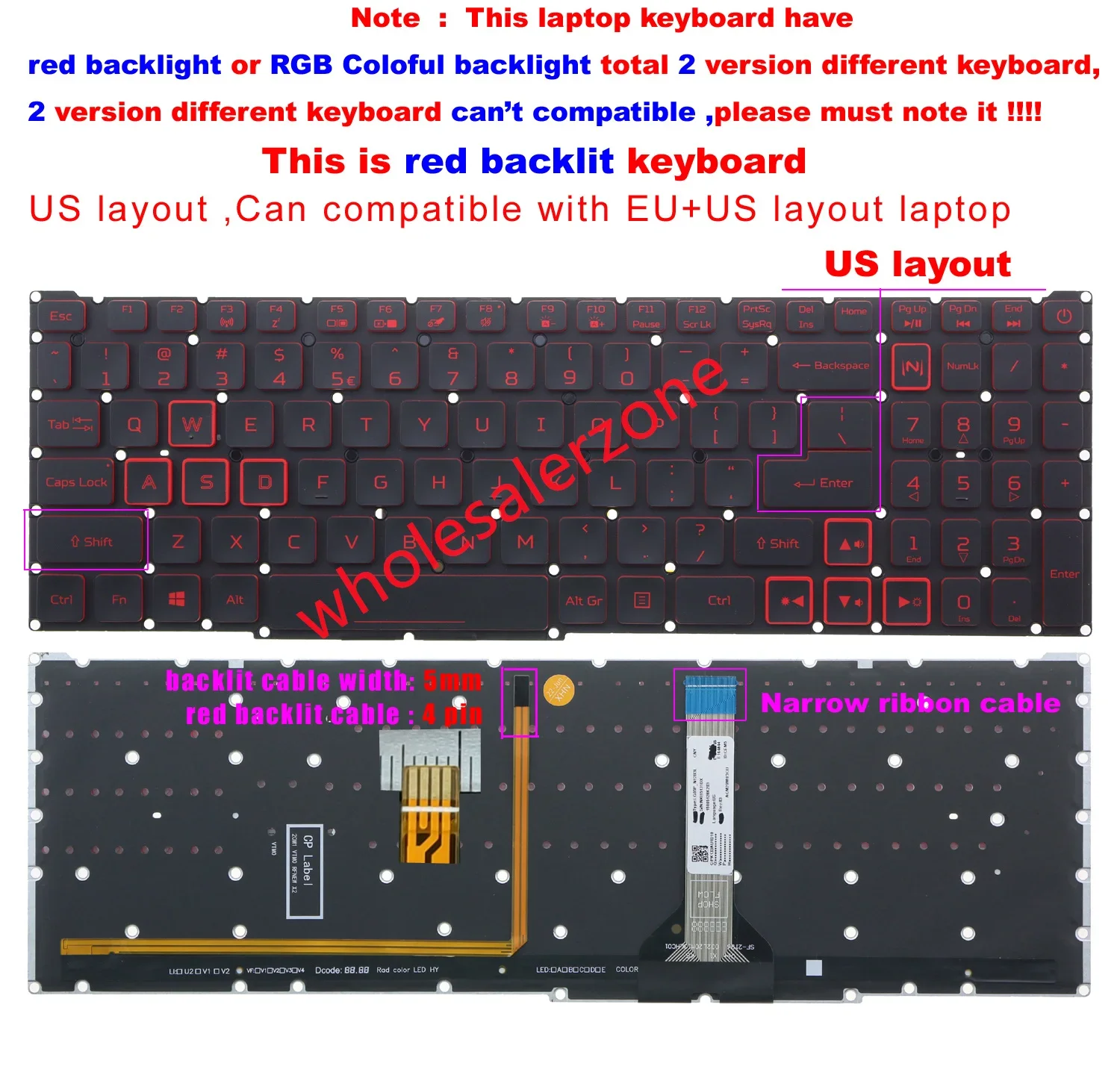 New Red /RGB colorful Backlit US Keyboard For Acer Nitro 5 AN517-41 AN517-53 AN517-54 N20C2 series laptop
