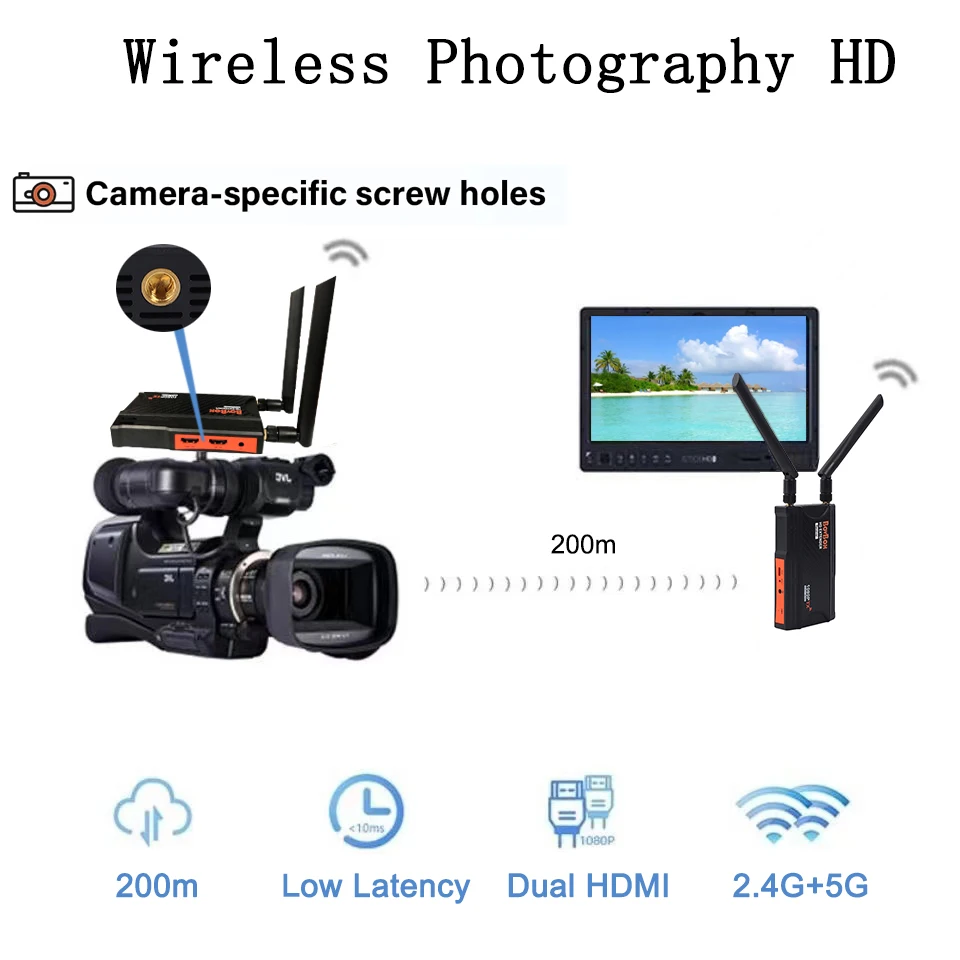 New 200m HDMI Extender Wireless Transmission Image Transmitter Receiver Live Streaming Transceiver for DSLR Camera Video