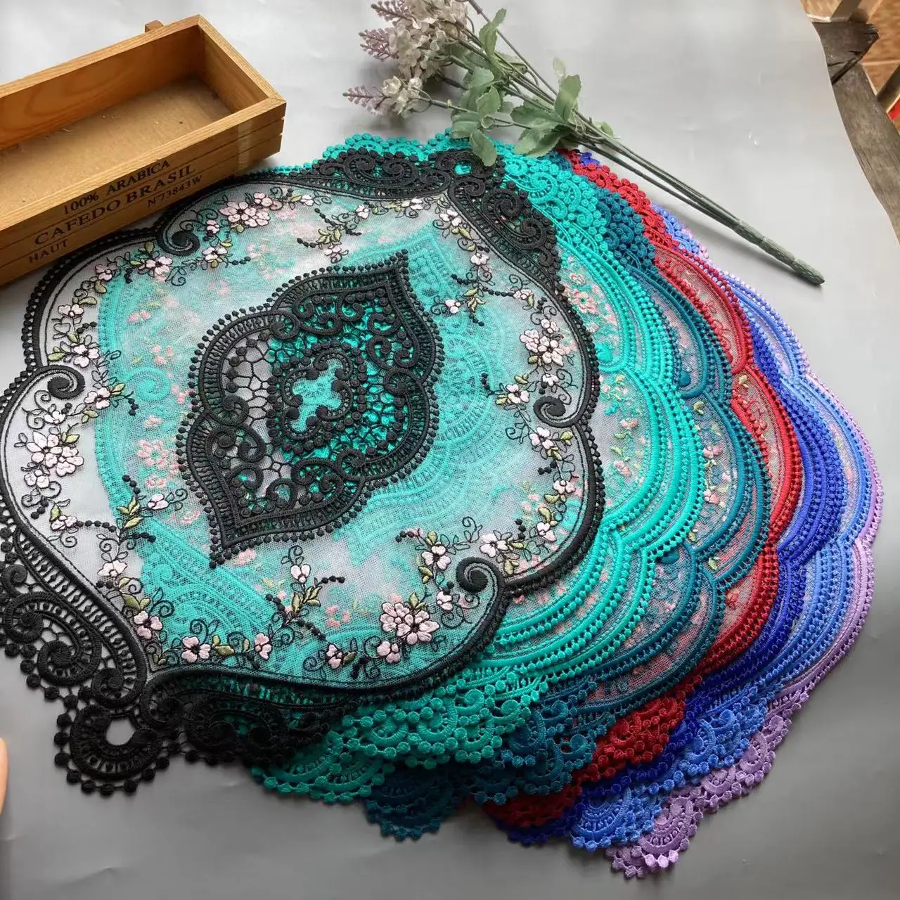 

31X 43cm Embroidered Flower Mesh Lace Ribbon Applique Trims for Covers Curtain Home Textiles Sewing Strip Fabric