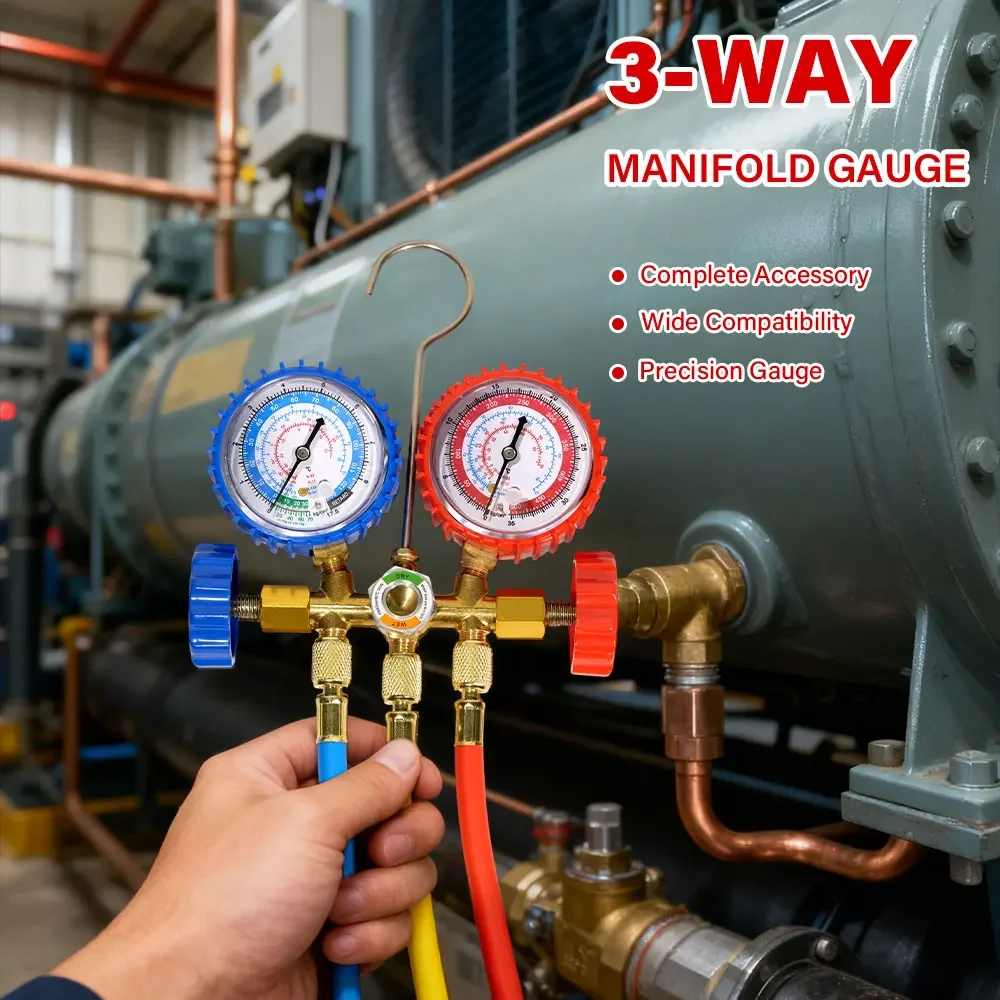 [Penjualan besar] Set Alat Ukur Manifold Refrigeran Pro dengan Ulir 1/4 Inci - Kompatibel Multi Gas untuk Sistem R134A R22 R410A R404A