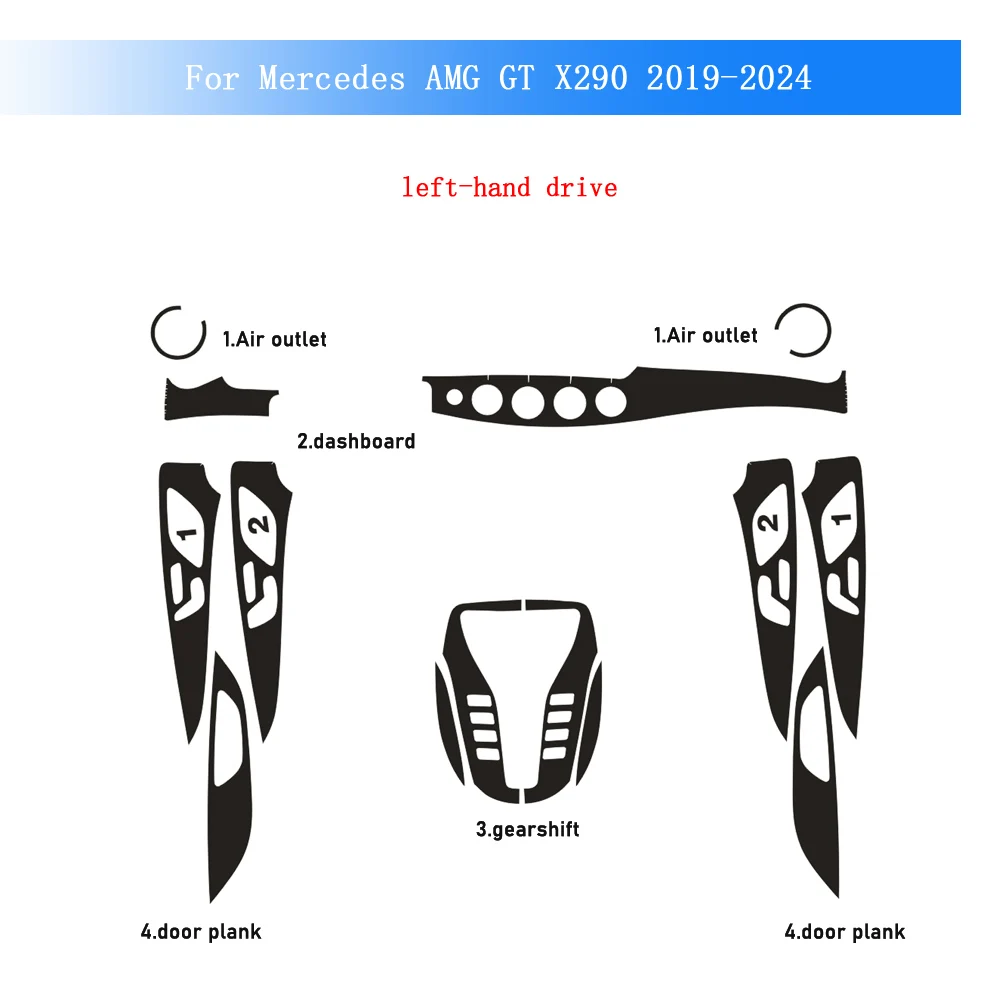 

Carbon Fiber For Mercedes AMG GT X290 2019-24 Car Film Interior Sticker Center Console Gear Dashboard Air Door Handle Lift Panel