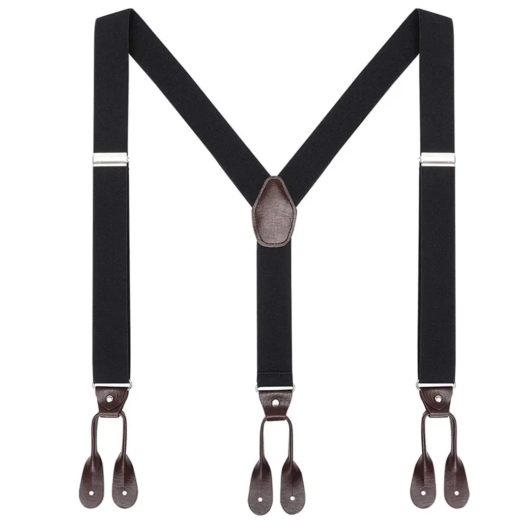 3xMen's Adjustable Y-Back Elastic Suspenders Braces Work Button End Suspender