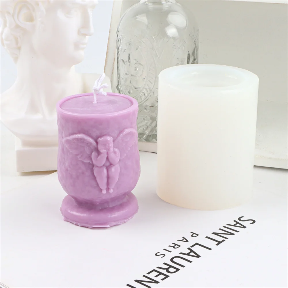 Newborn Gift Angel Cherub Candle Mold Sillicone Cylindrical Angell Flying Sculptural Decor Cupid Striped DIY Soap Making Mould