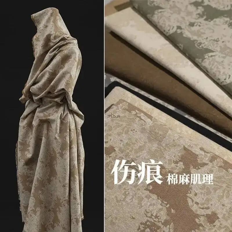 

Black Dark Flower Scar Cotton Linen Fabric Fried Color Dark Pattern Heavy Washed Trench Coat Jacket Suit Clothing Designer