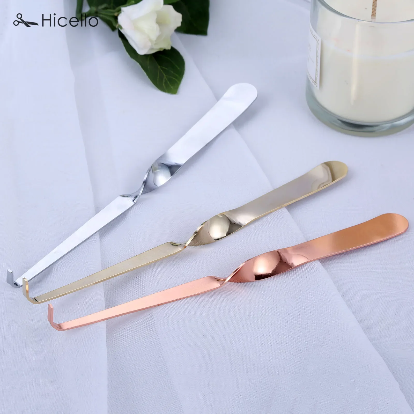 1pc Candle Snuffer Trimmer Hook Stainless Steel candle flame Extinguisher put out fire wick cutter Spiral 20cm Rose Gold Silver