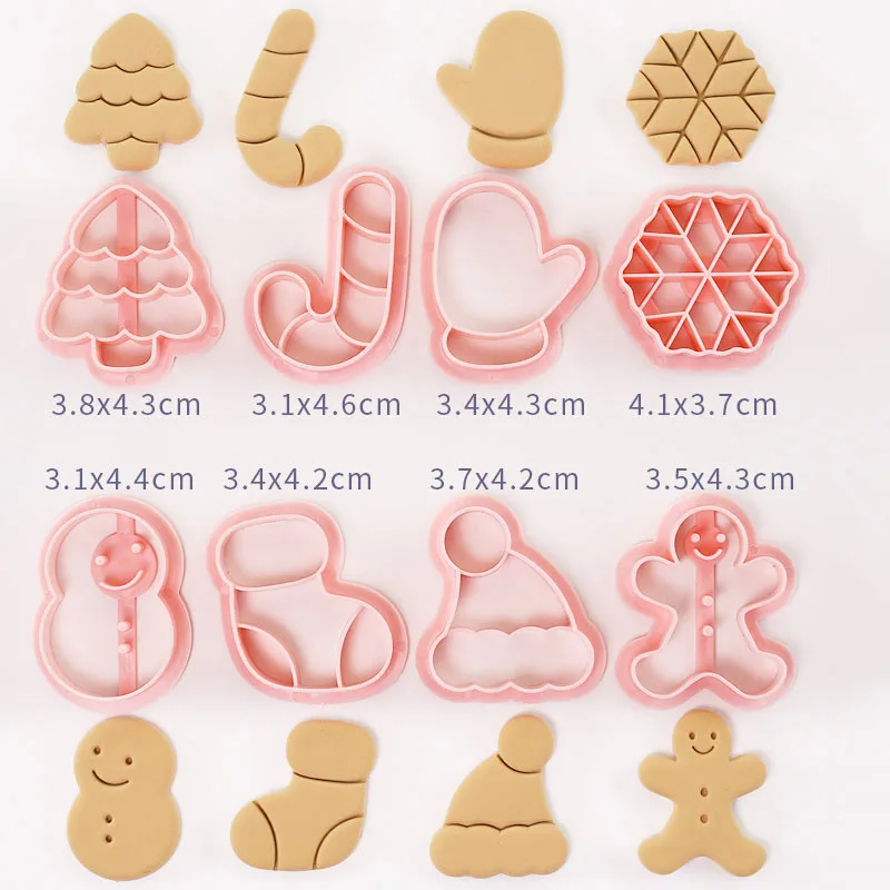 8 Pcs/set Cookie Cutters Plastic 3D Christmas Cartoon Pressable Biscuit Mold Cookie Stamp Kitchen Baking Pastry Bakeware