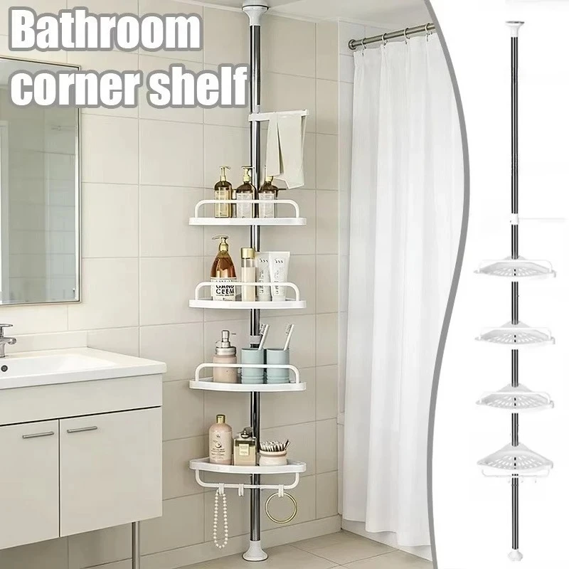4-stufiges, verstellbares Eckregal für das Badezimmer, rostfreier Edelstahl, bohrfreies Duschregal mit Haken für Badezimmer und Toilette