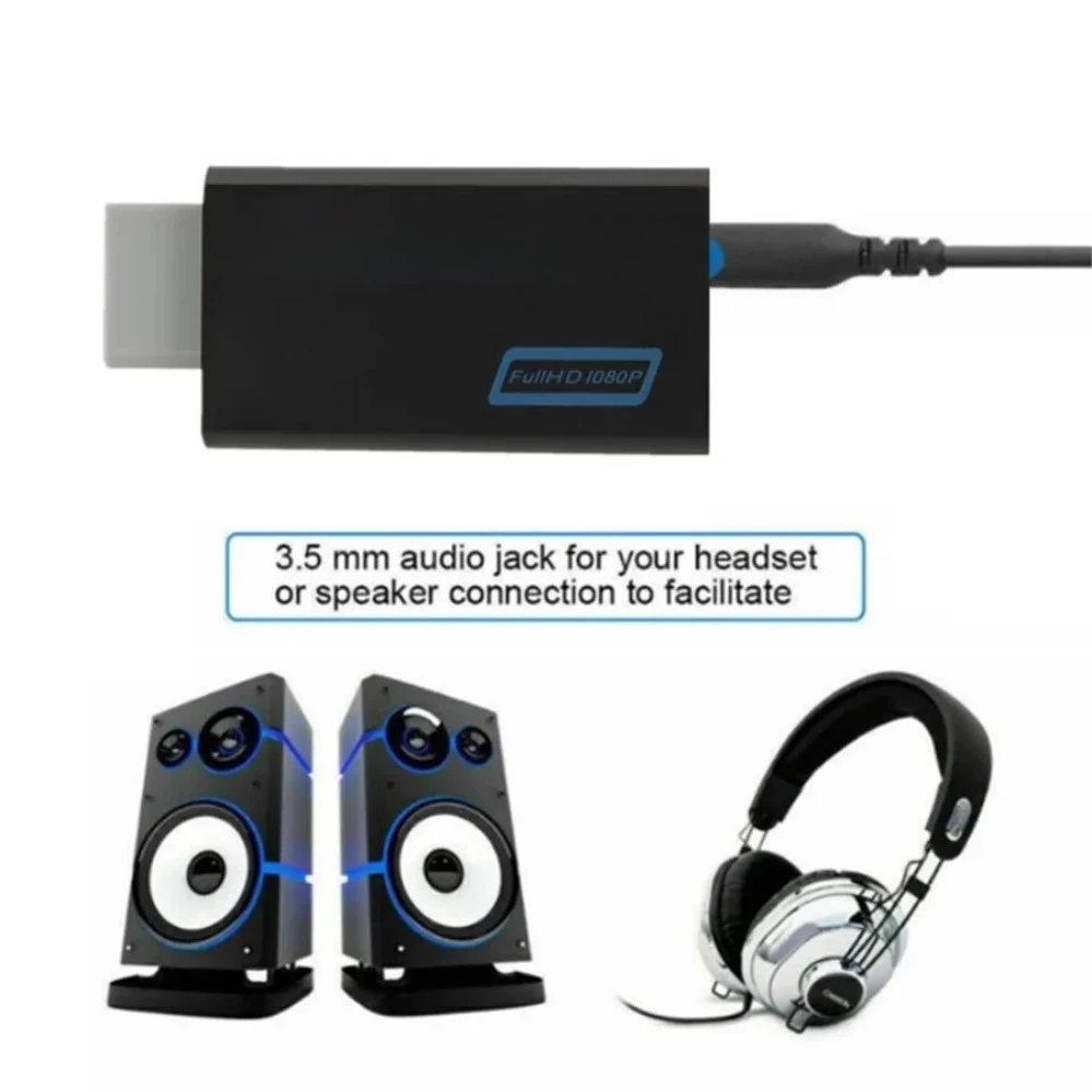 WII to HDMI-compatible Converter with 3.5mm Audio Video Cable Full HD 720P/1080P Wii2HD Adaptor for PC HDTV Monitor Display