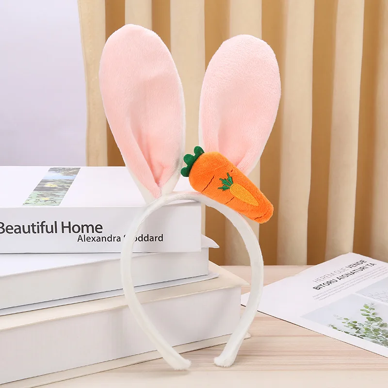 Soft Plush Bunny Ear with Carrot Hair Bands for Women Cute Easter Adult Headbands for Girls Anime Cosplay Party Hair Accessories