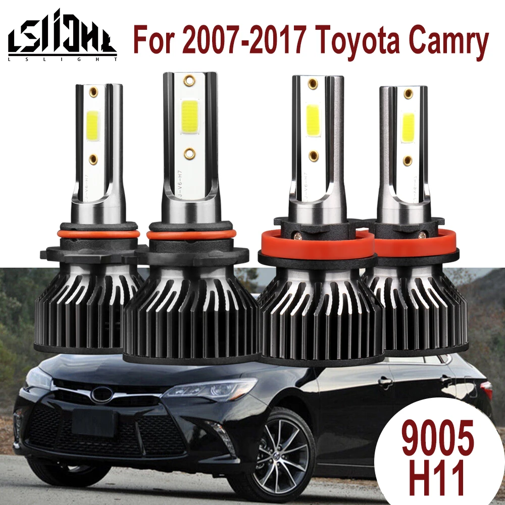 LSlight 4PCS 6000K Shine LED Headlight Bulbs 9005 High H11 Low Beam Set For Vehicles Toyota Camry 2007 2008 2009-2012 2013-2017