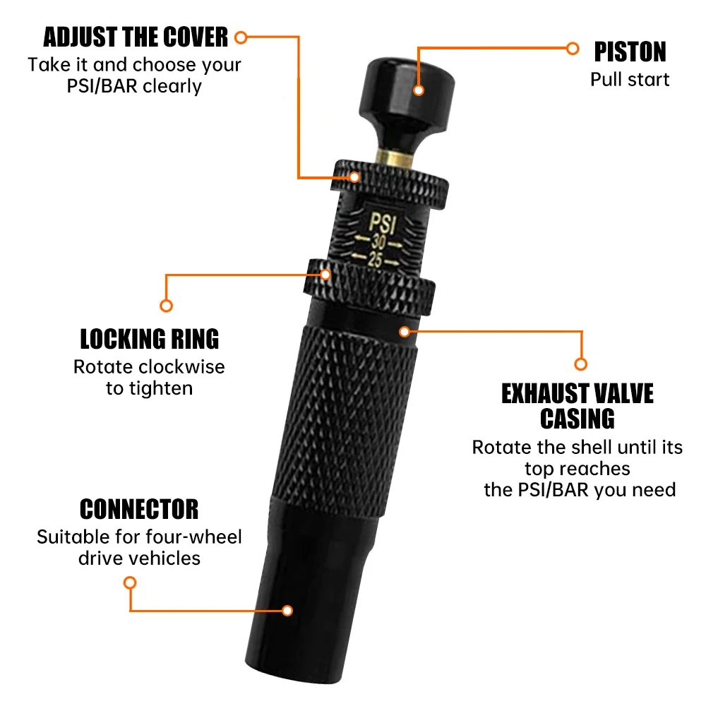 Nuovo kit valvola di sgonfiaggio pneumatici con arresto automatico regolabile Kit di strumenti di sgonfiaggio pneumatici avvitati Set per veicoli Moto fuoristrada 4x4