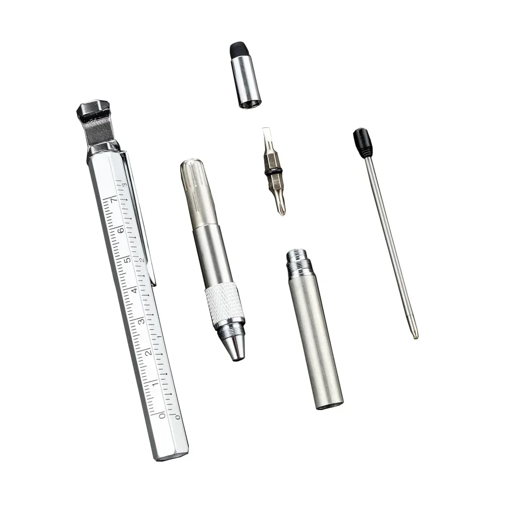 1Set 6-in-1 Multitool Ballpoint Pen, with Phone Holder Stand, Bottle Opener, Touch Stylus, Scale Ruler, Double-Ended Screwdriver