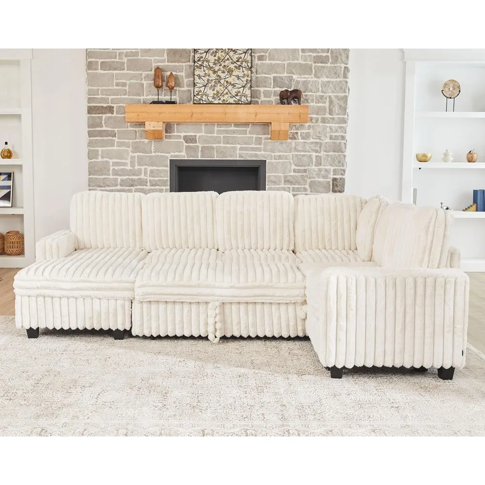 

Corduroy Sleeper Sofa Bed with Storage Chaise Modular Sectional Sofa Couch with Pull Out Bed L Shaped Sectional Couches